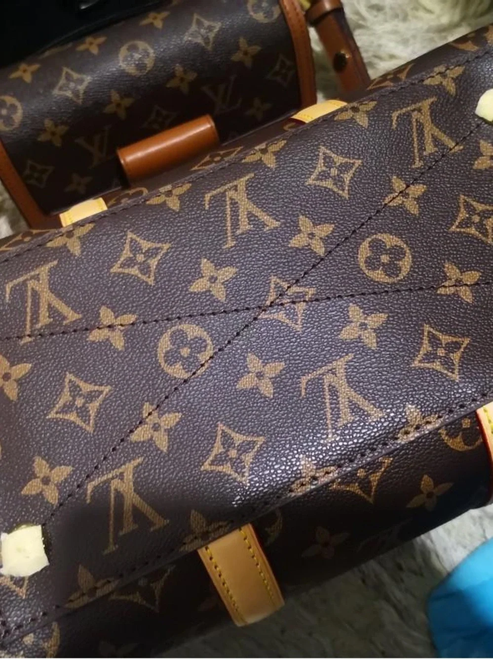 Louis Vuitton Brown Monogram Leather-Trim Satchel with Beige Handles